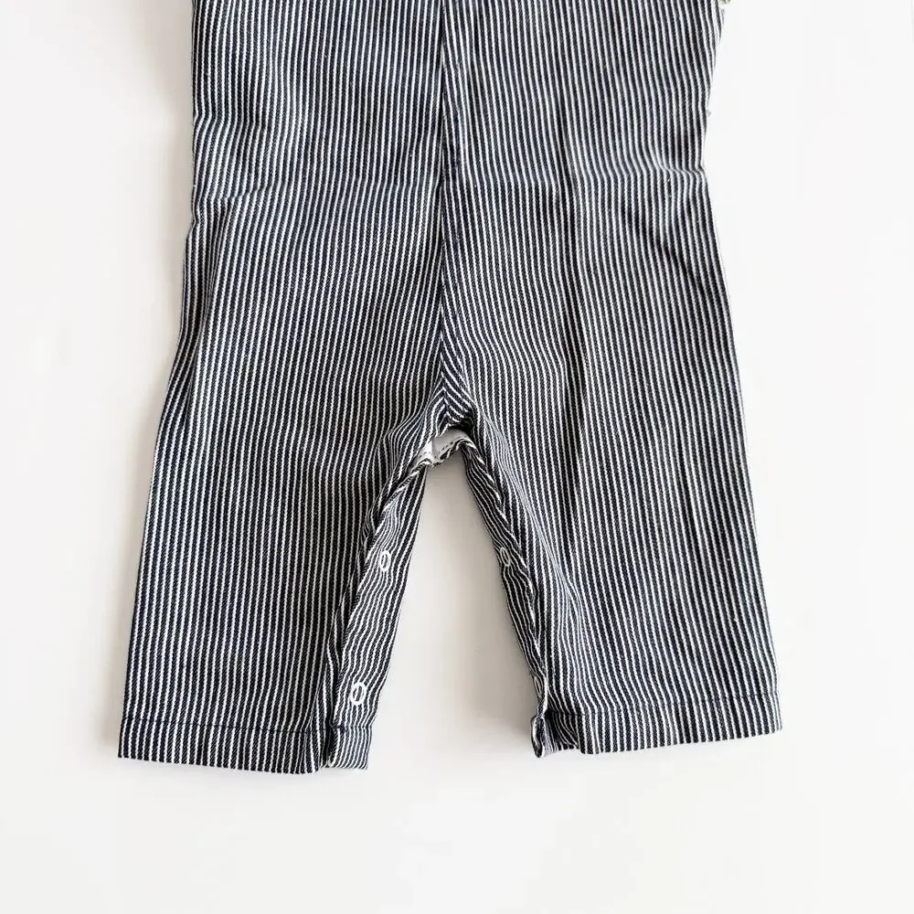 [Vintage] 80s Health-Tex Striped Embroidered Lace Ruffle Overalls Size 9 Months